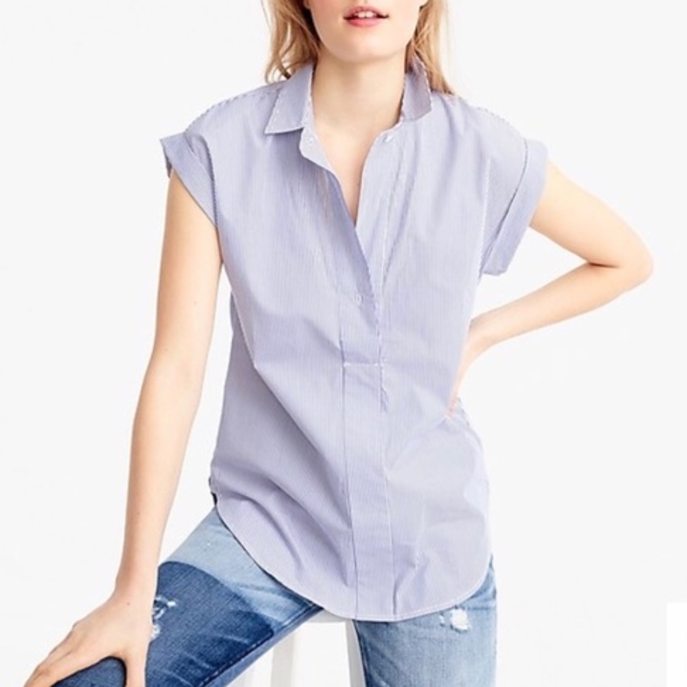 J crew blue/white striped short-sleeved popover